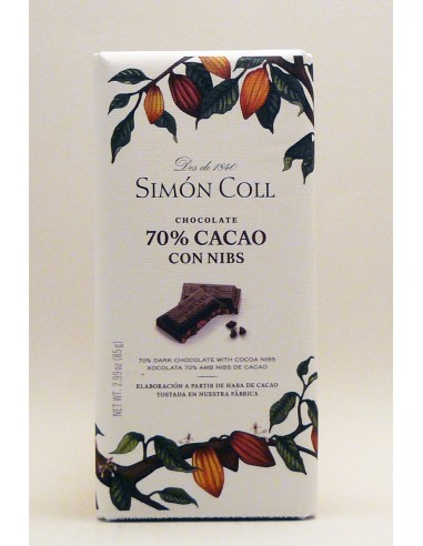 Chocolate 70% cacao con Nibs Simón Coll 85gr