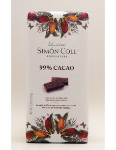 Chocolat 99% cacao Simon Coll 85 grammes.