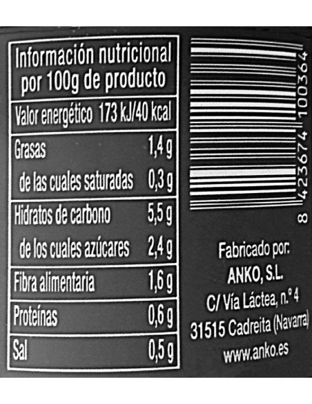 Etiqueta Crema de verduras Anko 490 grs.