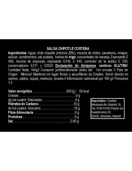 Salsa de Xile chipotle La Costeña 145 grs.