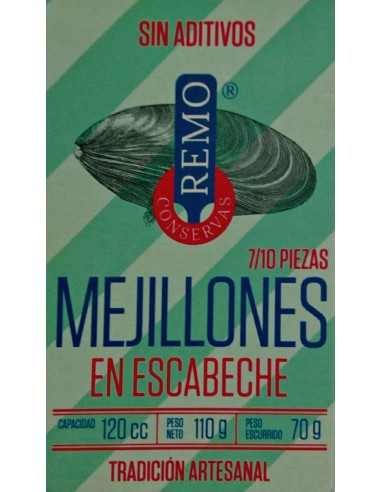 Canned pickled mussels Remo 7/10 pieces 110 grams.