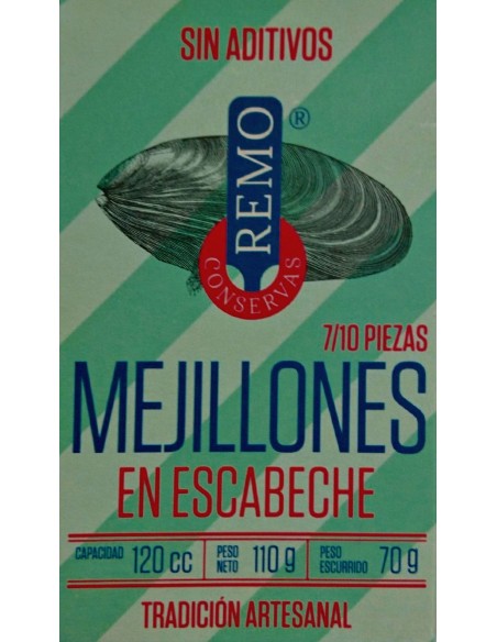 Canned pickled mussels Remo 7/10 pieces 110 grams.