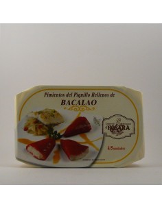 Piquillo Paprika mit Kabeljau Rosara Zinn 250 Gramm gefüllt.