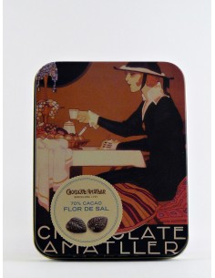 Hojas finas de chocolate 70% cacao con Flor de Sal Amatller 60 grs.
